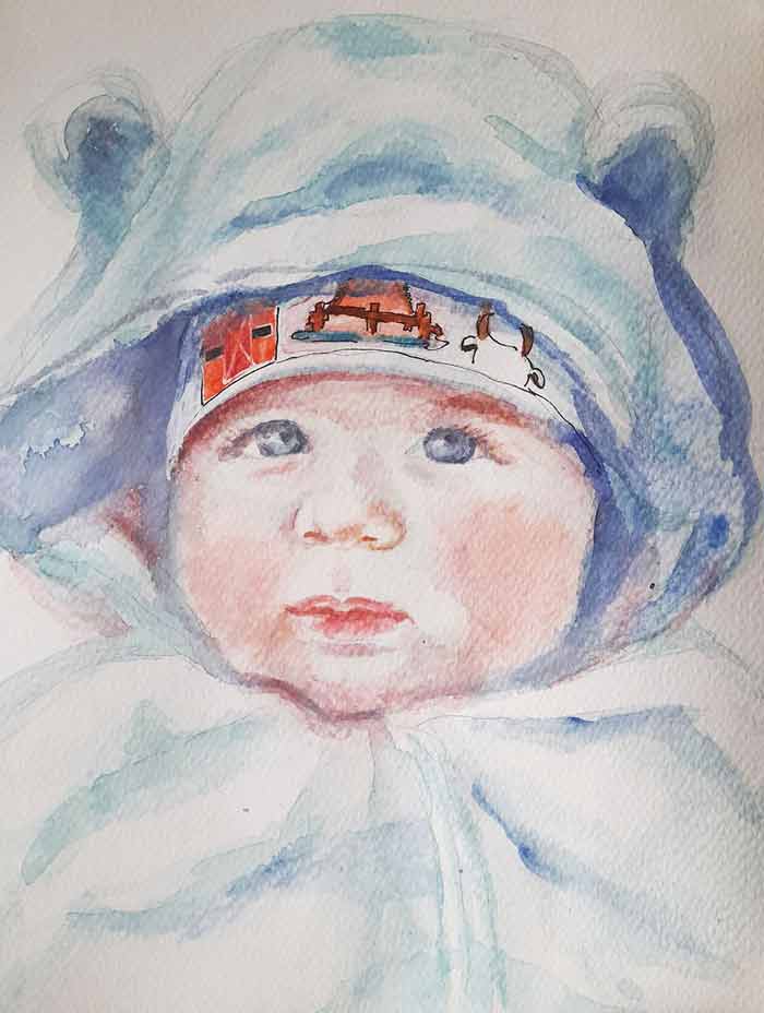 Portrait of Jake in Watercolor by Zora Poznič Polh