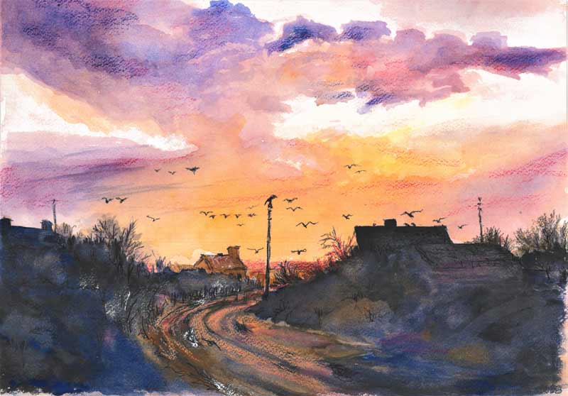Roundup at Sunset - Watercolors and story by Don Sylvester