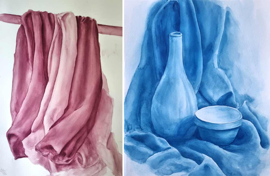 From Monochrome to Full Color: Margaret's Watercolor Drapery Studies
