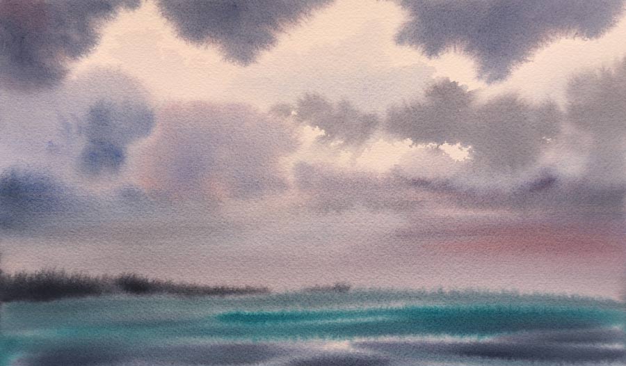 Sky and Water paintings by Susan Petrova, Watercolor Academy student