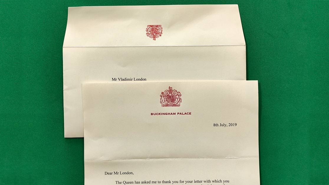 Mr London receives a letter from Buckingham Palace